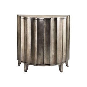36.38-inch Demilune Cabinet-Modern Geometric Drawer Made Of Mdf In Hand-Painted/Silver Finish-Server Cabinet With Cabinets