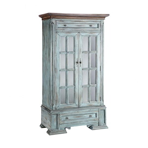 2-Door 2-Drawer Cabinet with 3 Inner Shelves - Rustic Blue Two Door Two Cabinet In Moonstone Blue Finish - Sideboard With Cabinets And Drawers