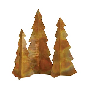 Hammered Burned Copper Finish - 10 Inch Decorative Christmas Tree (Set of 3)