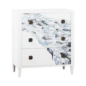 White Mahogany 3 Drawer Dresser with Hand-Painted School of Fish in White Finish-Made of Mahogany/Wood Composite-Vertical Dresser Chest