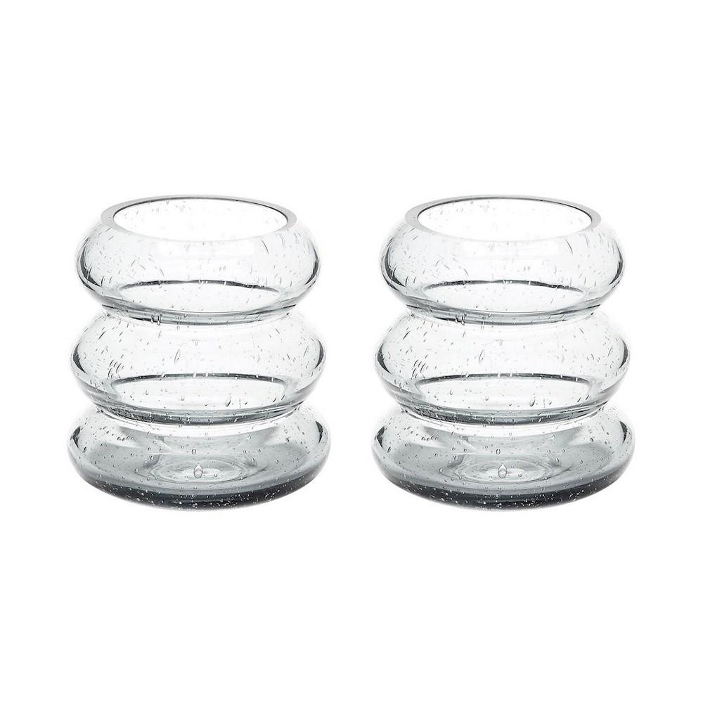 Bailey Street Home 2499-BEL-4230063 Stacked Bubble Rings Votive Candle Holder Set of 2 made of Glass in Gray Bubble Color and Holds 2 Candles
