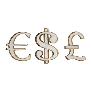 Euro Dollar and Pound Currency Metal Wall Art for Eclectic Living Room Home Office - 14 Inches High X 12 Inches Wide
