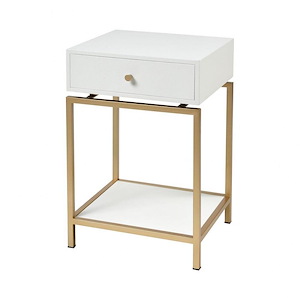 Industrial 1-Drawer Faux Shagreen Wrap and Metal Accent Table in Gold Finish with Lower Shelf 16 inches W and 25 inches H