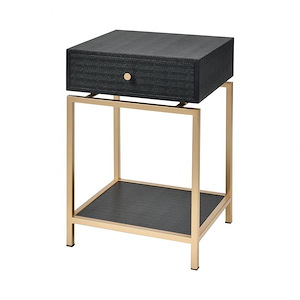 Industrial 1-Drawer Faux Shagreen Wrap and Metal Accent Table in Gold Finish with Lower Shelf 16 inches W and 25 inches H
