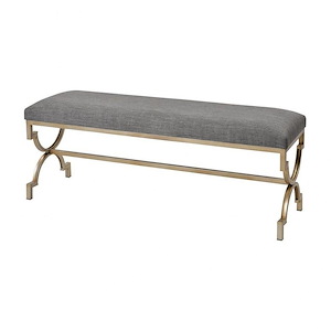 Transitional Style Linen and Metal Double Bench with Faux Shagreen Wrap Sturdy Metal Frame 54 W x 21 H x 17 D