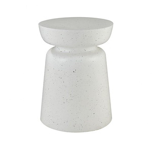 Modern Round Lightweight Fiberglass Accent Table in White Terrazzo Finish with Drum Style Base 15 inches W and 19 inches H