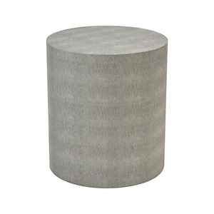 Industrial Wooden Indoor Round Accent Table in Gray Faux Shagreen Finish with Drum Shape Base 16 inches W and 18 inches H - 1241671