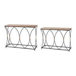 Solid Fir Wood Top Console Table in Natural Wood and Black Finish with Metal Frame Base 42 inches W and 31 inches H - 1242445