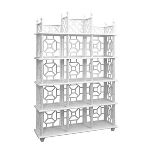 Coastal Style Bamboo and Mahogany Wood Shelf in White Finish with Five Wood Shelf 60 W x 90 H x 15 D