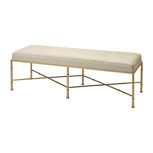 Transitional Style Linen and Metal Triple Bench in Cream and Gold Finish with 6 Metal Legs 54 W x 18 H x 18 D