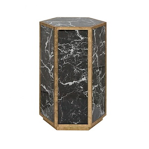 Hand-Crafted Rustic Gold and Black Marble Indoor Accent Table with Block Style Base 16 inches W and 25 inches H - 1242179