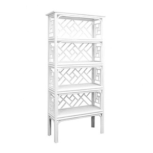 Coastal Style Shelf with Open Lattice Back in White Painted finish MDF and wood construction 38 W x 84 H x 15 D