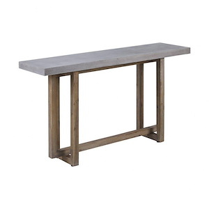 Modern Farmhouse Concrete Top Console Table in Polished Concrete with Hand-Crafted Wood Sled Base 63 inches W and 33.5 inches H