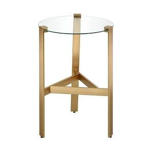 Modern Frameless Glass Top Indoor Accent Table in Gold Finish with 3 Metal Legs 16 inches W and 24 inches H