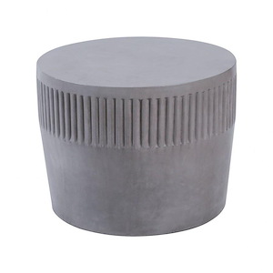 Hand-Crafted Light Cement Round Accent Table in Polished Concrete Finish with Drum Style Base 19.75 inches W x 15 inches H - 1242346