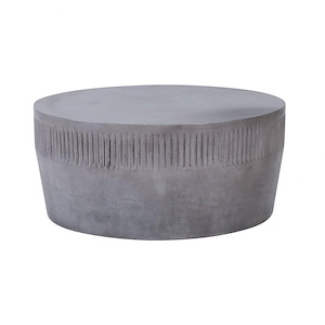 Modern Farmhouse Concrete Outdoor Coffee Table in Polished Concrete Finish with Drum Base 34.75 inches W and 15 inches H