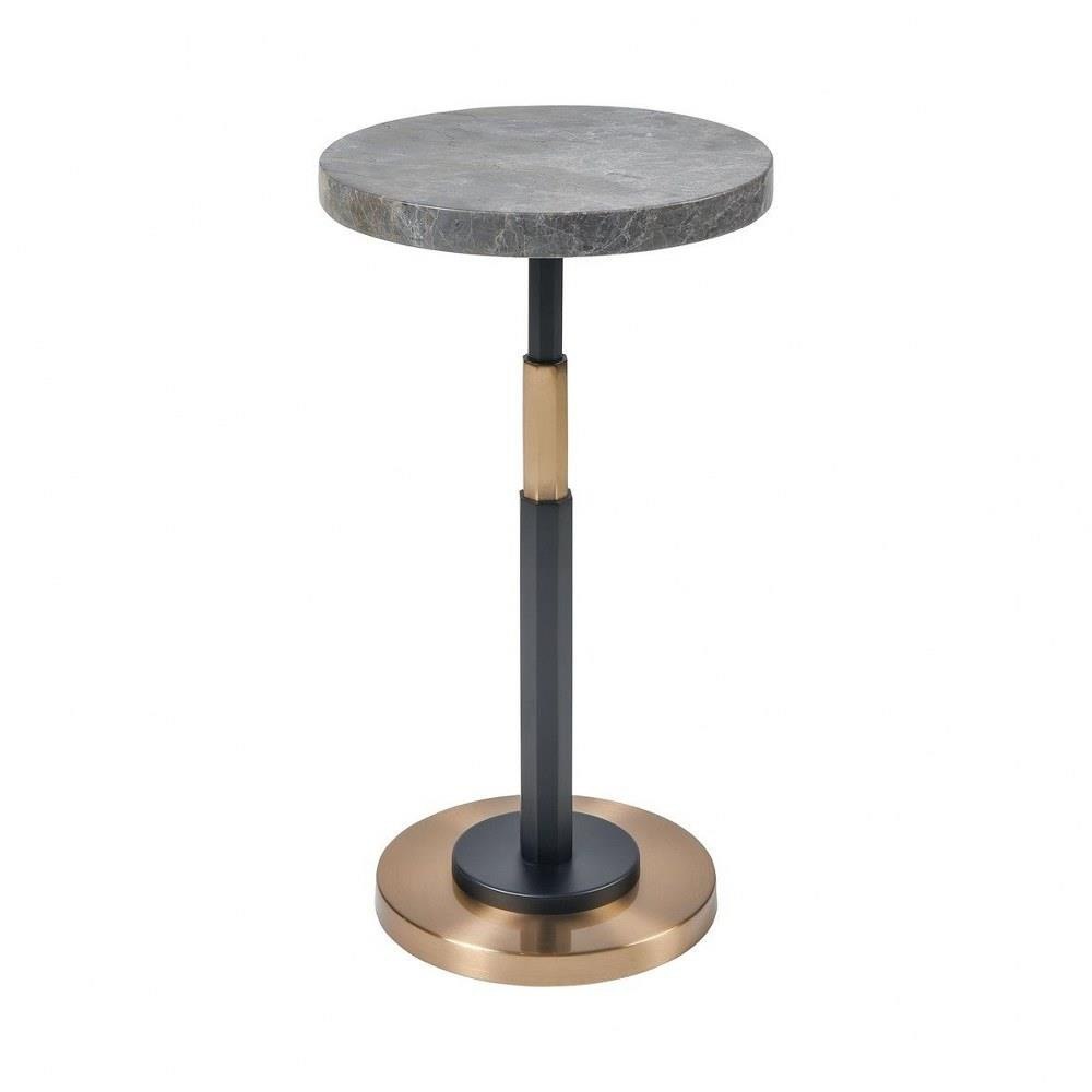 Bailey Street Home 2499-BEL-4347291 Modern Lux Grey Marble Top Indoor Accent Tabel in Cafe bronze Finish with Pedestal Base 12 inches W and 22 inches H