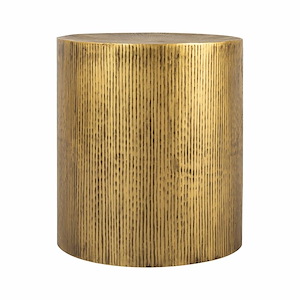 Hand-Crafted Metal Round Accent Table in Antique Brass Finish with Drum Shape base 20 inches W and 22 inches H