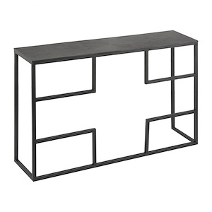 Geometric Design Iron and Aluminum Console Table in Black Finish with Open Frame Base 46 inches W and 30 inches H