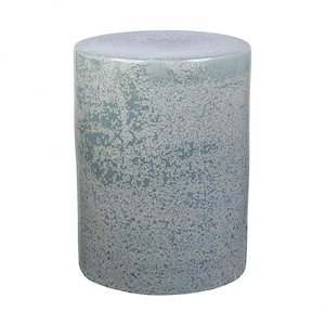 Midcentury Inspired Reactive Glaze Kingsley Rise Earthenware Stool in Blue Quartz with Drum Shaped Design 13 W x 18 H x 13 D