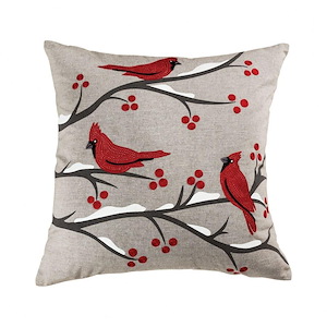 24x24 Inch Red Cardinal Bird Holiday Throw Pillow with Snow and Tree Branches - Christmas Decor