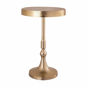 Modern Aluminum Round Top Side Table in Gold Finish with Pedestal Style Base 13 inches W x 20 inches H