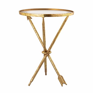 Three Golden Arrows Design Glass Top Round Side Table in Gold Leaf with Cross Legs 16 inches W x 22 inches H