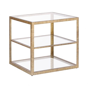 Modern 3-Glass Shelves Square Accent Table in Gold and Clear Finish with Open Metal Frame 24 inches W x 24 inches H - 1243207