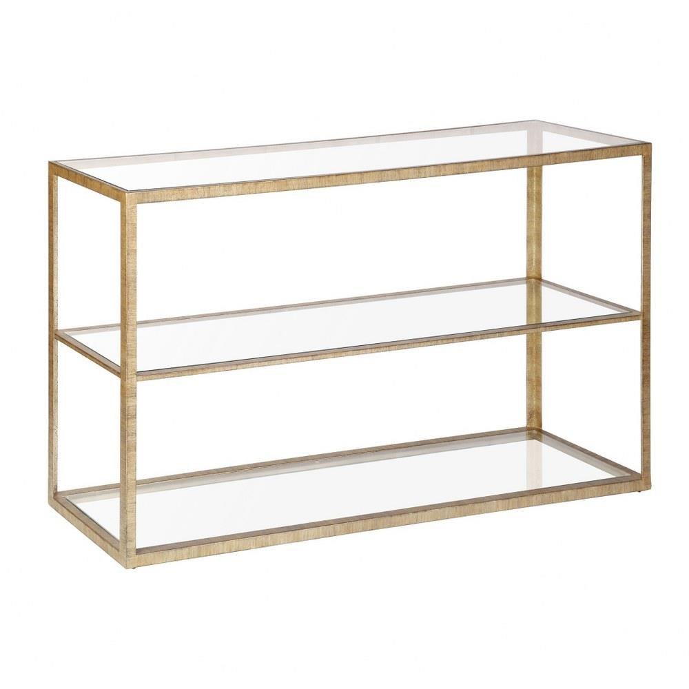 Bailey Street Home 2499-BEL-4547982 3-Tier Tempered Glass Shelves Console Table in Clear and Gold Finish with Metal Frame 66 inches W and 36 inches H