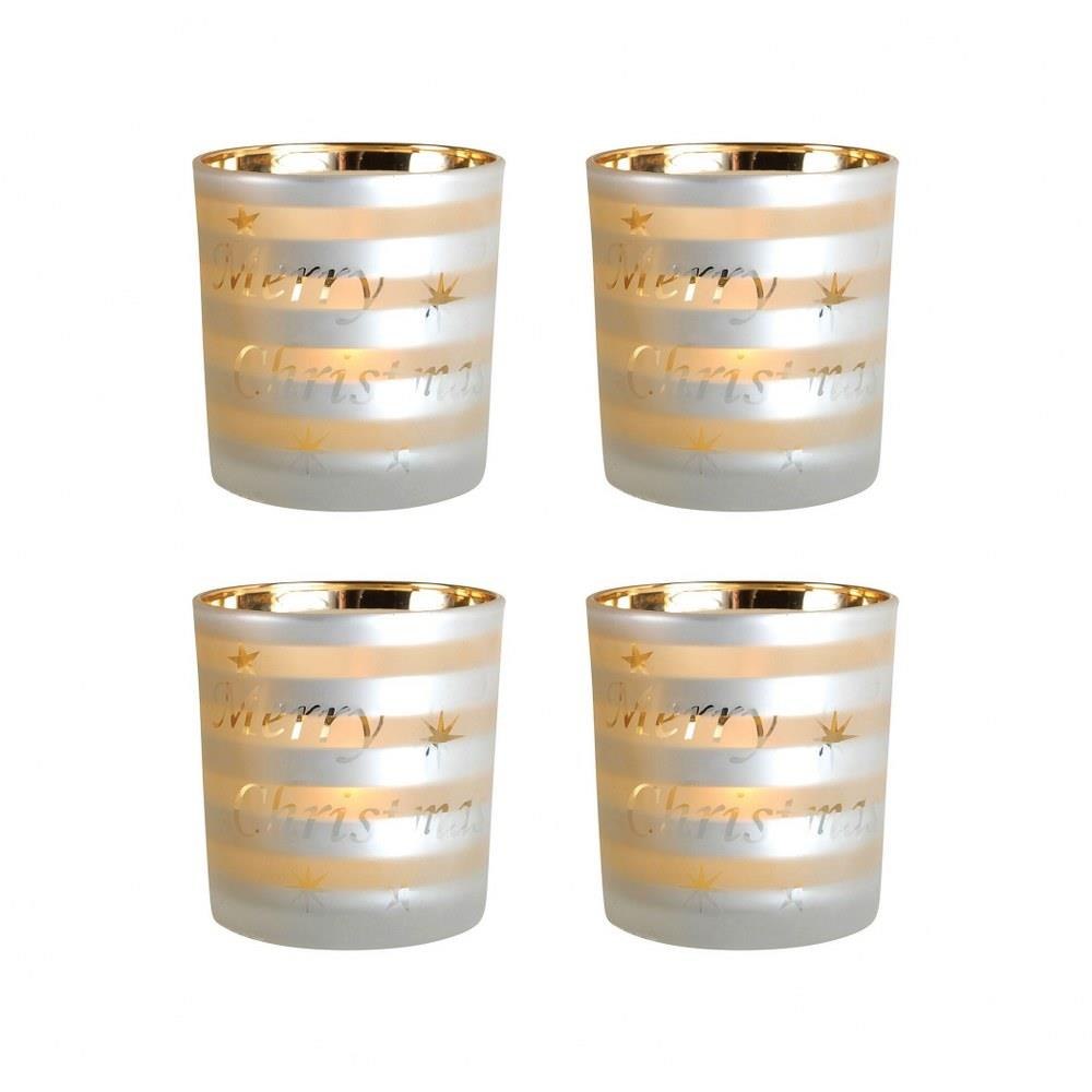 Bailey Street Home 2499-BEL-4547999 Gold and White Striped Holiday 3 Inch Votive (Set of 4) Candle Holders - Christmas Decor