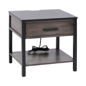 Modern Single Drawer Accent Table with Power Socket and USB Charging Ports with 4 Wood Legs 22 inches W x 22 inches H