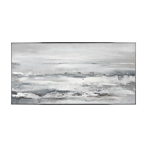 Framed Light Blue and Gray Ocean Waves Abstract Acrylic Painting on Canvas for Coastal Living Room - 55 Inches High X 27.5 Inches Wide