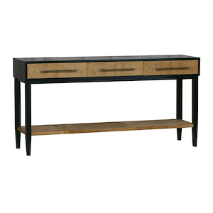 Burl Wood Veneer 3-Drawer Console Table in Natural Burl and Black Finish with Cross Legs 60 inches W and 30 inches H