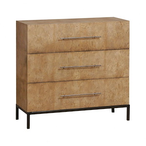 3-Drawer Burl Wood Storage Chest Nightstand or Dresser in Natural Burl Finish Metal Bar Handles 40 W x 38 H x 16 D