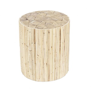 Coastal Inspired Stool made from Sustainable Rattan Canes in Natural Finish with Drum Shaped Design 16 W x 18 H x 16 D