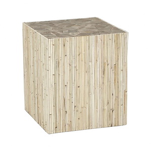 Coastal Inspired Stool made from Sustainable Rattan Canes in Natural Finish with Square Shape Design 16 W x 18 H x 16 D
