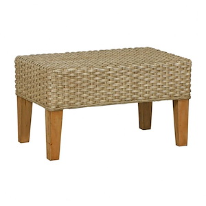 Coastal Handcrafted Woven Rattan Garden Bench in Natural Finish with Solid Wood Legs 26 W x 15 H x 15.75 D