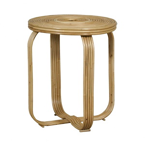 Hand-Crafted Round Accent Table in Natural Rattan with Wooden Cross Legs 19.75 inches W and 23.75 inches H