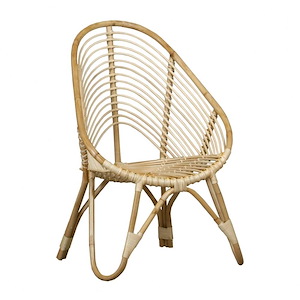 Tropical Style Natural Rattan Accent Chair with Curved Design in Natural Finish Handcrafted Construction 39.37 H x 27.5 W x 27.5 D - 1242836