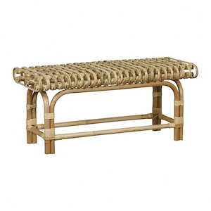 Transitional Handcrafted Natural Rattan Canes and Binding Bench with Removable Shelves 39.5 W x 19.25 H x 15.75 D