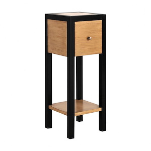 1 Drawer with Shelf Square Accent Table in Natural Wood and Black with 4 Veneer Legs 10 inches W and 27 inches H