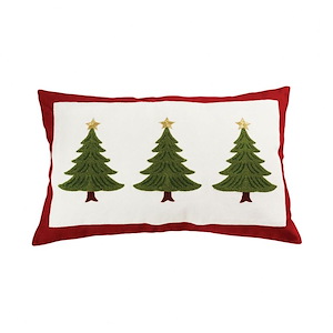 Holiday Christmas Tree Pillow with Gold Stars and Red Border - 16x26 Inch Holiday Pillow