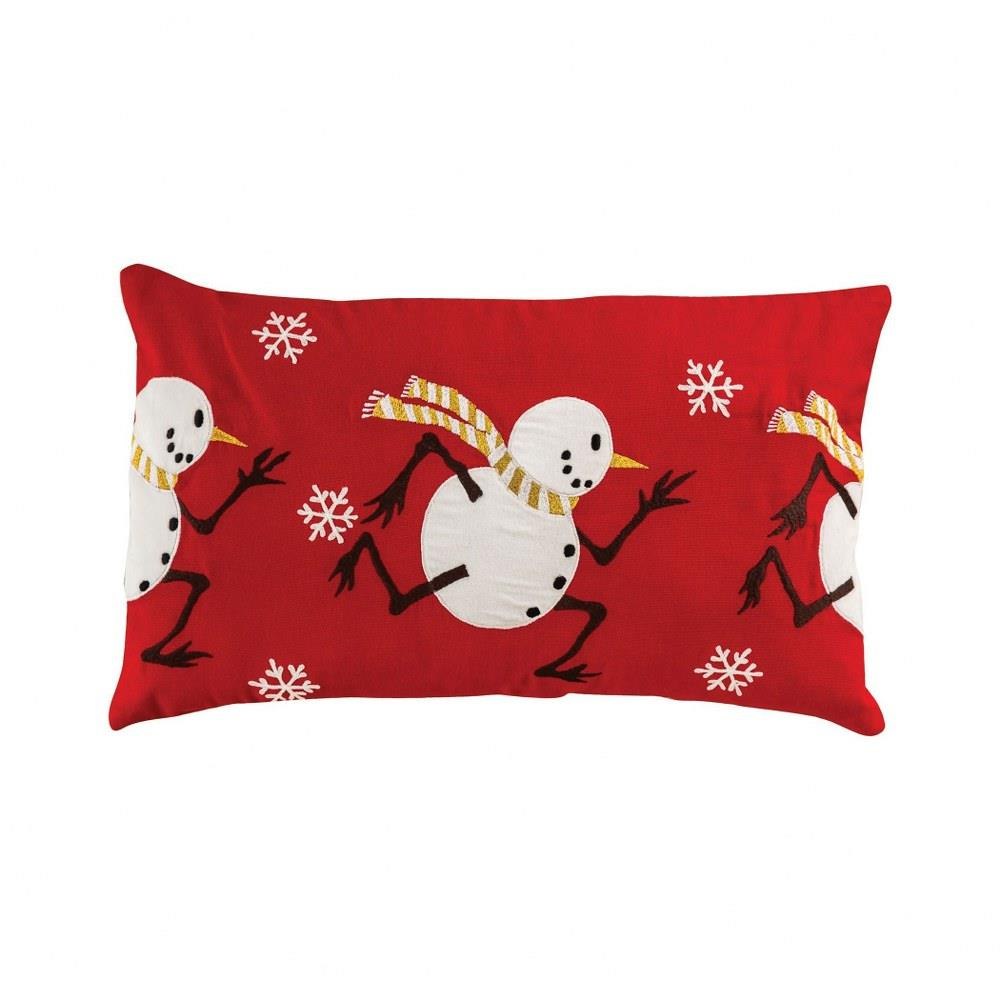 Bailey Street Home 2499-BEL-4548619 Snowman Running 12x20 Inch Holiday Red Lumbar Pillow - Red Christmas Rectangle Pillow