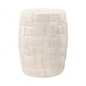 Midcentury Inspired Earthenware Stool in White Glaze Finish with Irregular Square Surface 14 W x 18 H x 14 D