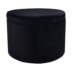 Modern Drum Shape Storage Ottoman with Velvet Upholstery with Brass Metal Band and Ridge 23.75 W x 17.25 H x 23.75 D