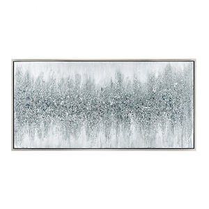 Framed Blue and Silver Hues Rainfall Abstract Acrylic Painting on Canvas for Modern Living Room Office -  29.5 Inches High X 59 Inches Wide