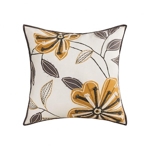 Floral Pattern Print Decorative Reversible Throw Pillow Cover with Black, White and Mustard Colors 20 inches W x 20 inches H