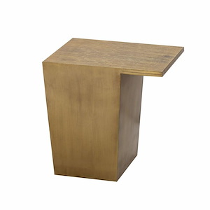 Sculptural Cantilevered Top Accent Table in Antique Brass Finish with Metal Square Base 16 inches W and 16 inches H - 1244197