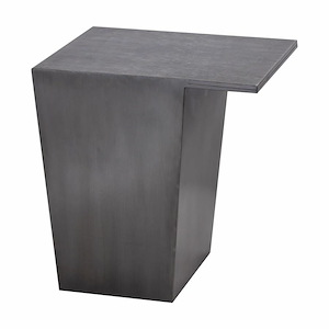 Sculptural Cantilevered Top Accent Table in Antique Zinc Finish with Metal Square Base 19 inches W and 20 inches H
