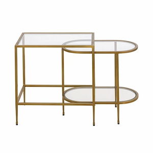 Set of 2 Glass Top and Shelf Rectangular and Oval Nesting Tables in Brass with Metal Frame and Legs 13 inches W x 22 inches H - 1244344